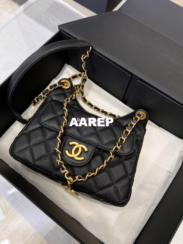 Replica Chanel Small Hobo Bag Grained Calfskin AS3710 Black 5