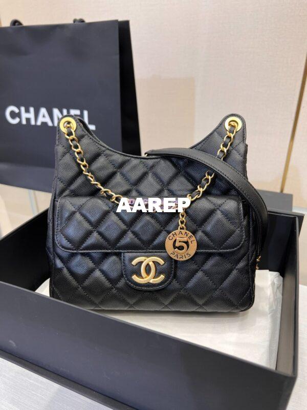 Replica Chanel Hobo Bag Grained Calfskin AS3690 Black