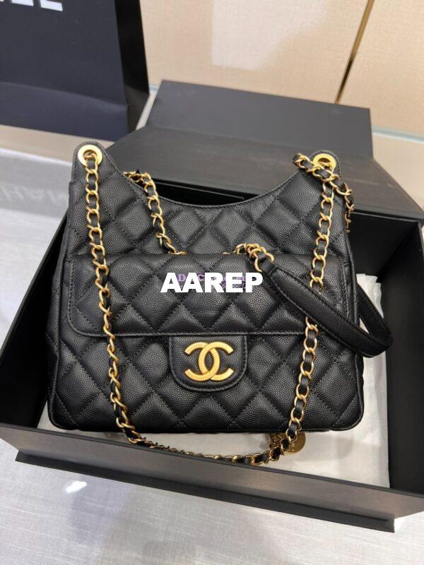 Replica Chanel Hobo Bag Grained Calfskin AS3690 Black 2