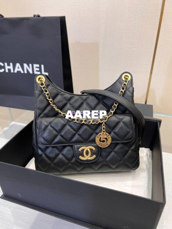 Replica Chanel Hobo Bag Grained Calfskin AS3690 Black 3