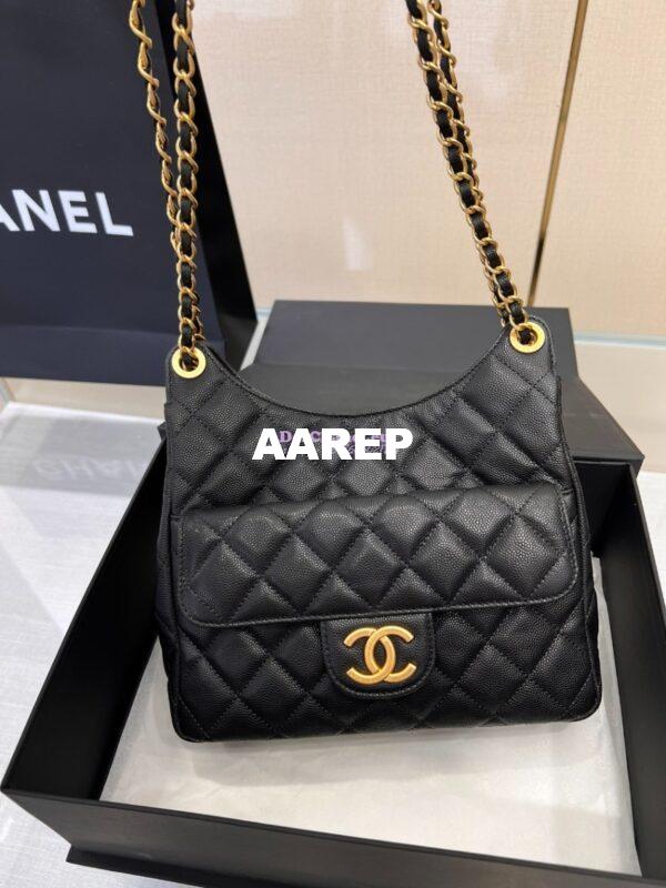 Replica Chanel Hobo Bag Grained Calfskin AS3690 Black 4