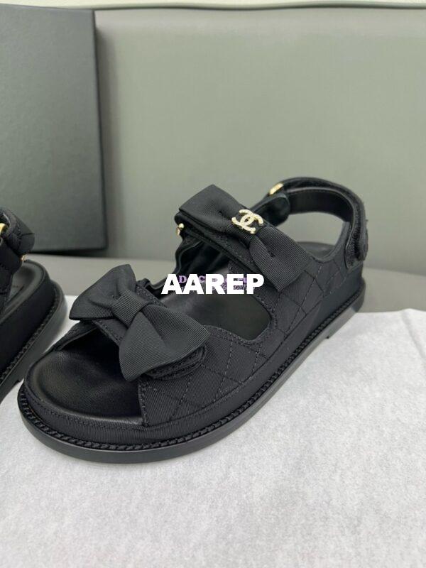 Replica Chanel Luxe CC Grossgrain and Calfskin Sandals G35927 Black with Bow 9