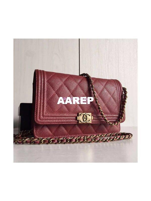 Replica Chanel Boy Wallet On Chain WOC Claret Red Bag A80287 3