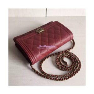 Replica Chanel Boy Wallet On Chain WOC Claret Red Bag A80287 2
