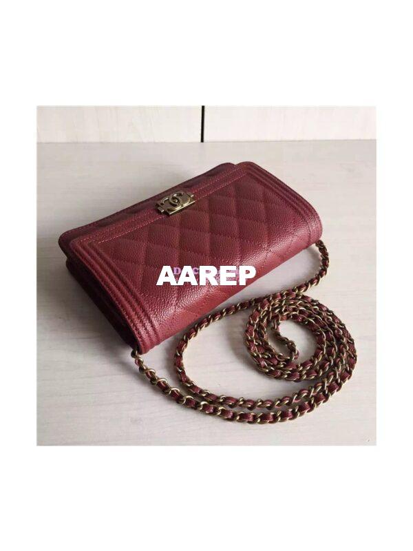 Replica Chanel Boy Wallet On Chain WOC Claret Red Bag A80287 4