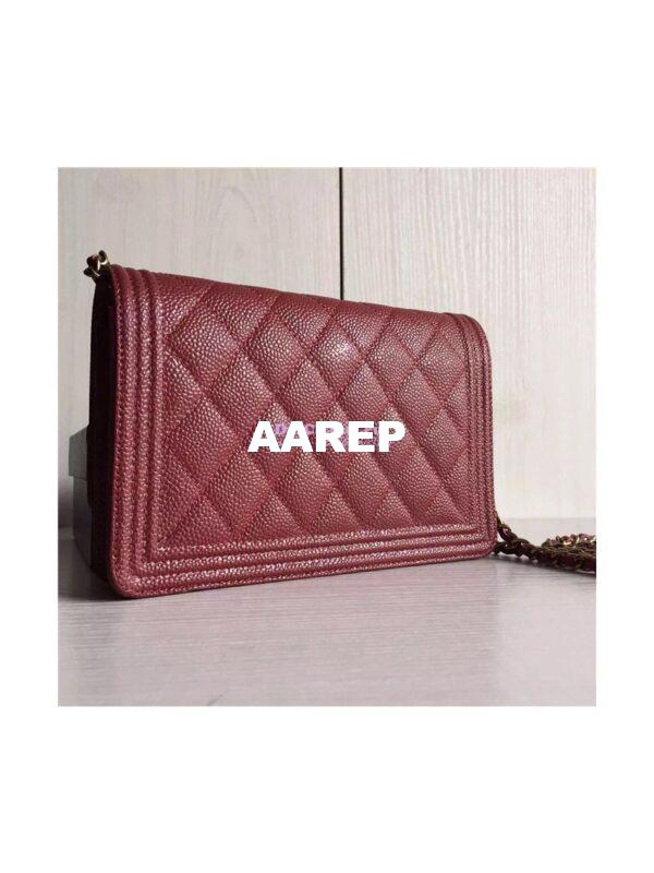 Replica Chanel Boy Wallet On Chain WOC Claret Red Bag A80287 6
