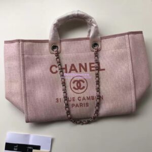 Replica Chanel A66942 Large Toile Deauville Shopping Bag in Poudre Pink