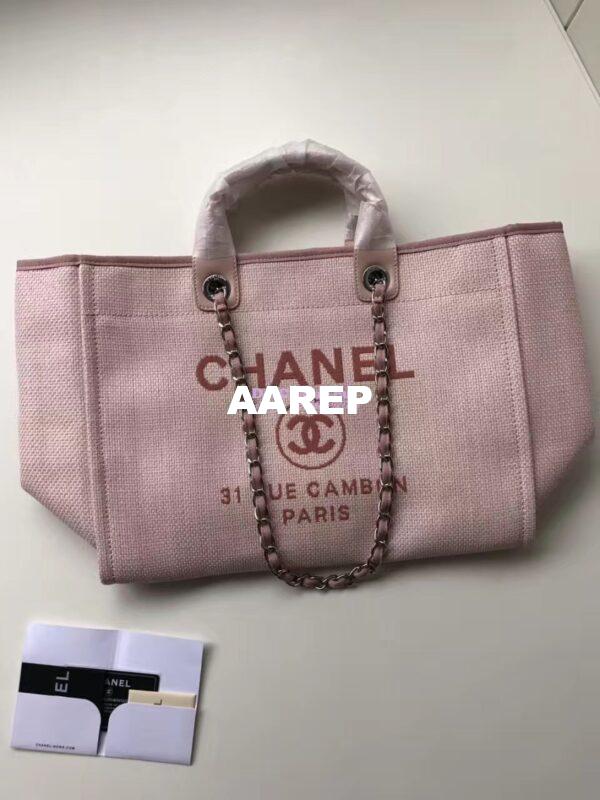 Replica Chanel A66942 Large Toile Deauville Shopping Bag in Poudre Pink 3