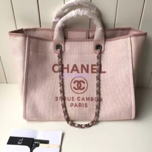 Replica Chanel A66942 Large Toile Deauville Shopping Bag in Poudre Pink 2