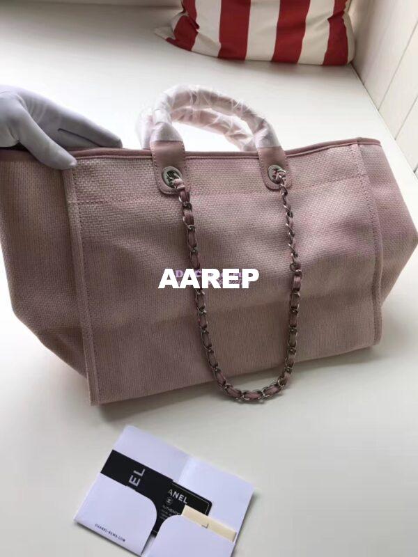 Replica Chanel A66942 Large Toile Deauville Shopping Bag in Poudre Pink 8