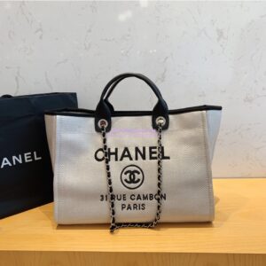 Replica Chanel A66942 Large Toile Deauville Shopping Bag in Grey