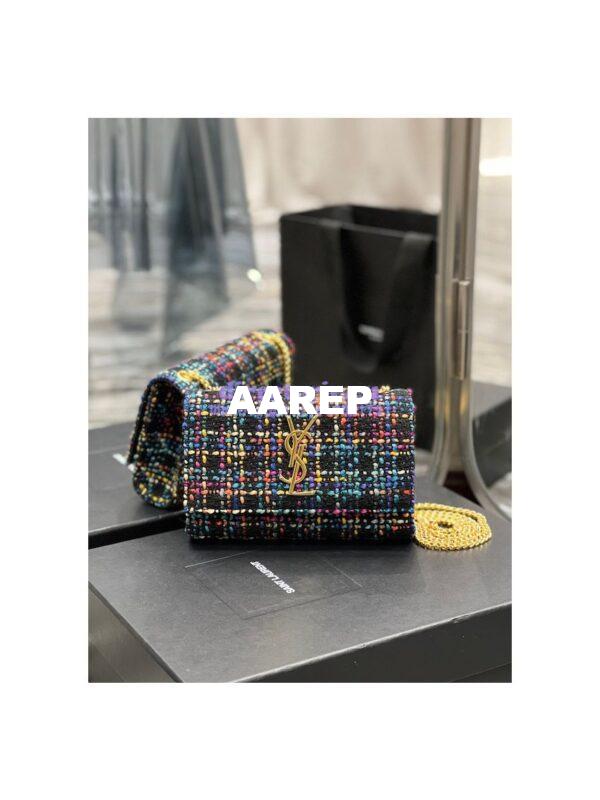 Replica YSL Saint Laurent Kate Chain Wallet With Tassel In Multicolour Tweed 452159 3