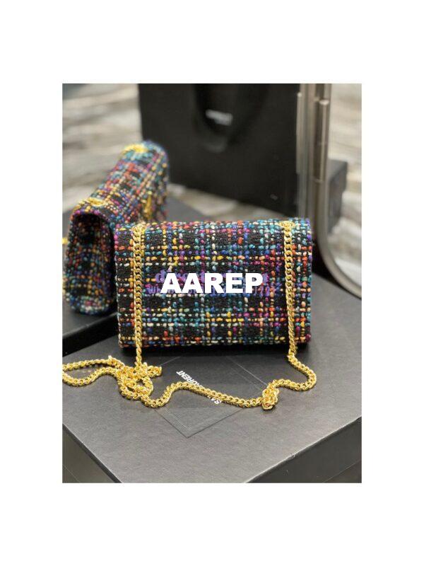 Replica YSL Saint Laurent Kate Chain Wallet With Tassel In Multicolour Tweed 452159 7