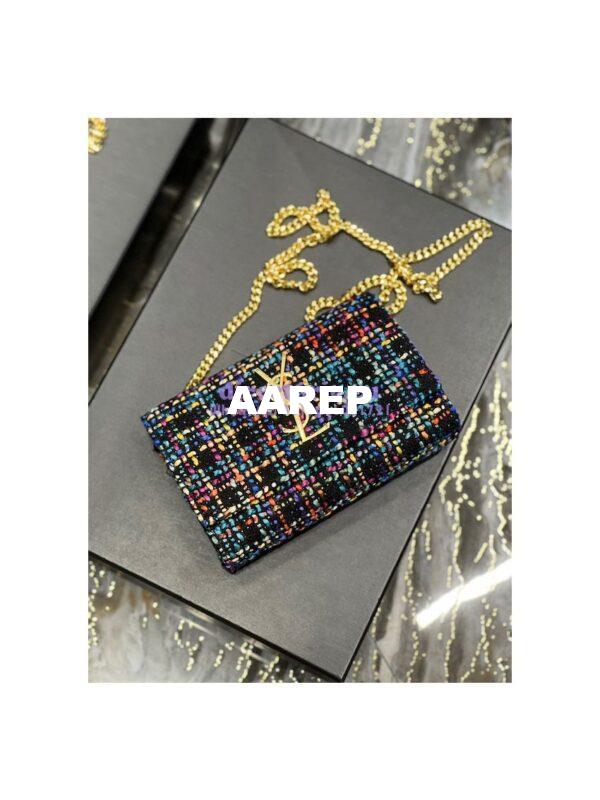 Replica YSL Saint Laurent Kate Chain Wallet With Tassel In Multicolour Tweed 452159 8