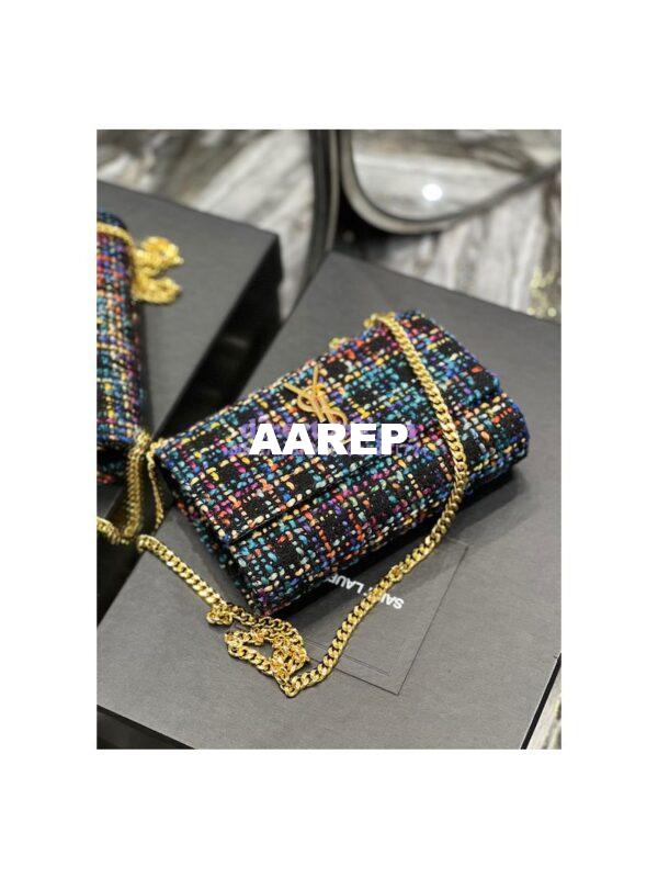 Replica YSL Saint Laurent Kate Chain Wallet With Tassel In Multicolour Tweed 452159 9