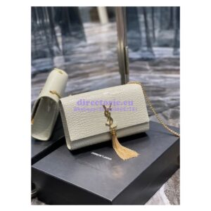 Replica YSL Classic Medium Kate Monogram Saint Laurent Tassel Satchel In Blanc Crocodile Embossed Shiny Leather 354119 2