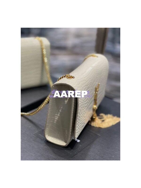Replica YSL Classic Medium Kate Monogram Saint Laurent Tassel Satchel In Blanc Crocodile Embossed Shiny Leather 354119 6