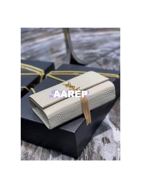 Replica YSL Classic Medium Kate Monogram Saint Laurent Tassel Satchel In Blanc Crocodile Embossed Shiny Leather 354119 8