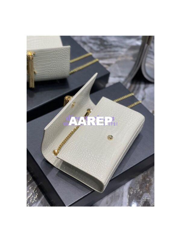 Replica YSL Classic Medium Kate Monogram Saint Laurent Tassel Satchel In Blanc Crocodile Embossed Shiny Leather 354119 9