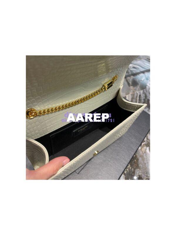 Replica YSL Classic Medium Kate Monogram Saint Laurent Tassel Satchel In Blanc Crocodile Embossed Shiny Leather 354119 10