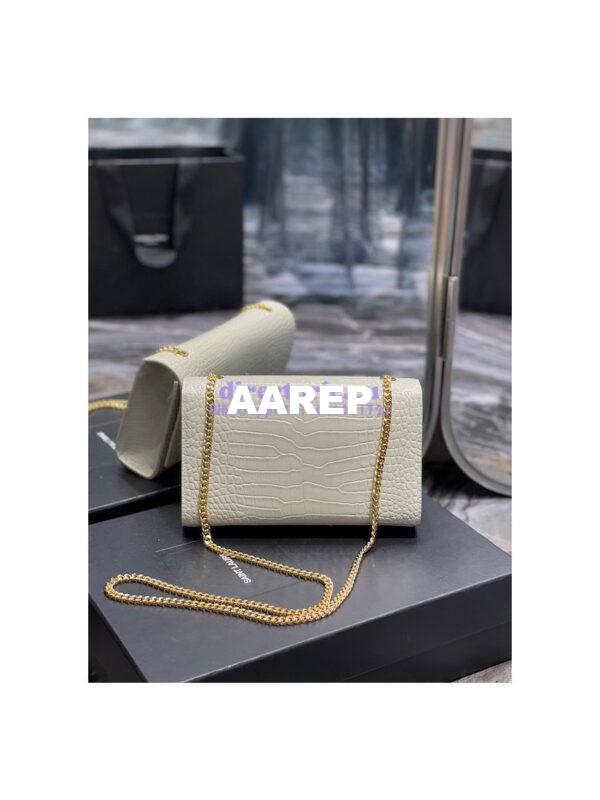 Replica YSL Classic Medium Kate Monogram Saint Laurent Tassel Satchel In Blanc Crocodile Embossed Shiny Leather 354119 11