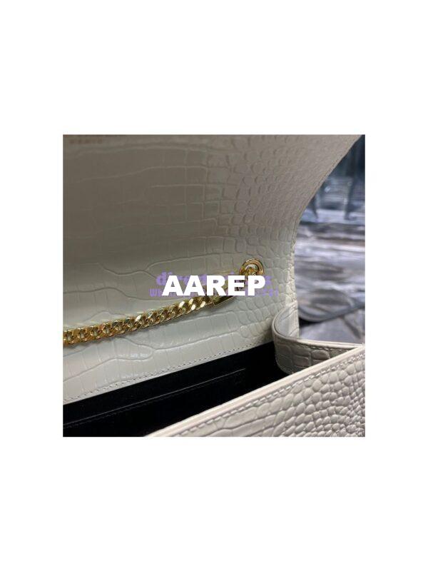 Replica YSL Classic Medium Kate Monogram Saint Laurent Tassel Satchel In Blanc Crocodile Embossed Shiny Leather 354119 14