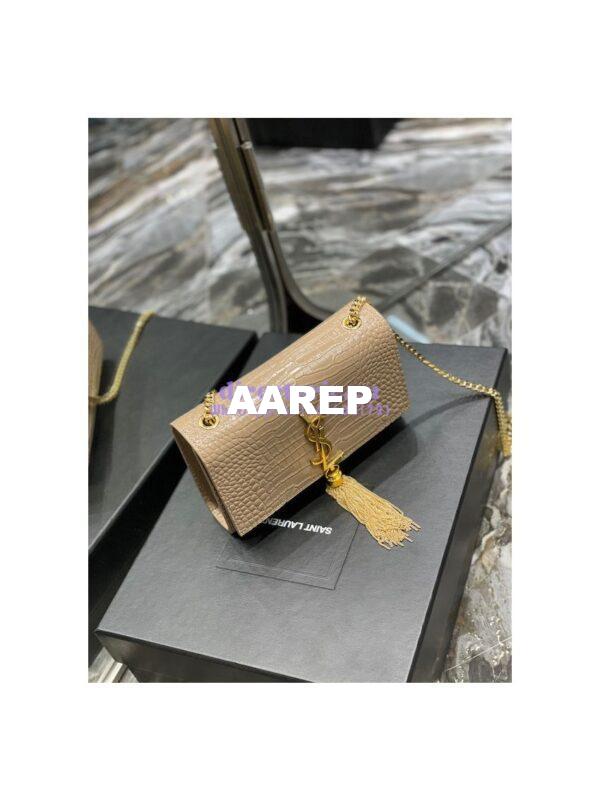Replica YSL Saint Laurent Kate Chain Wallet With Tassel In Crocodile-embossed Shiny Leather 452159 Beige 6