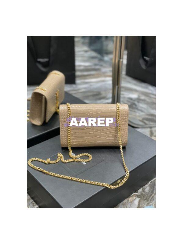 Replica YSL Saint Laurent Kate Chain Wallet With Tassel In Crocodile-embossed Shiny Leather 452159 Beige 7