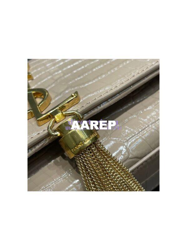 Replica YSL Saint Laurent Kate Chain Wallet With Tassel In Crocodile-embossed Shiny Leather 452159 Beige 11