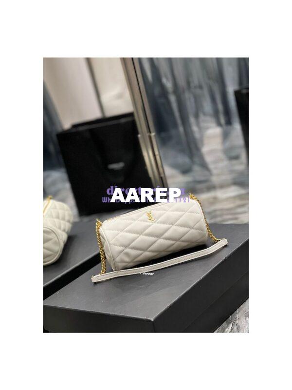 Replica YSL Saint Laurent Sade Mini Tube Bag In Quilted Lambskin 699703 White 4