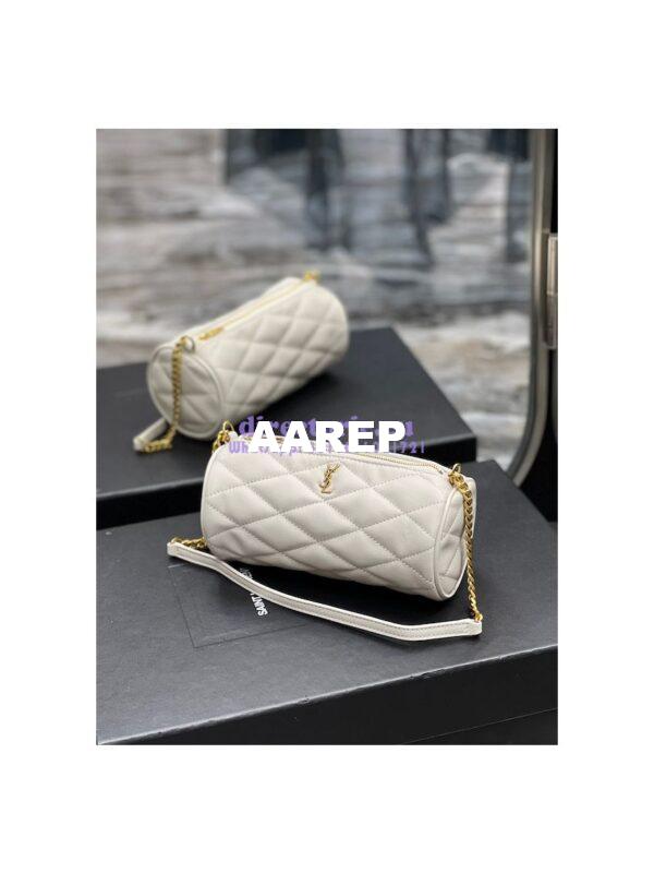 Replica YSL Saint Laurent Sade Mini Tube Bag In Quilted Lambskin 699703 White 5
