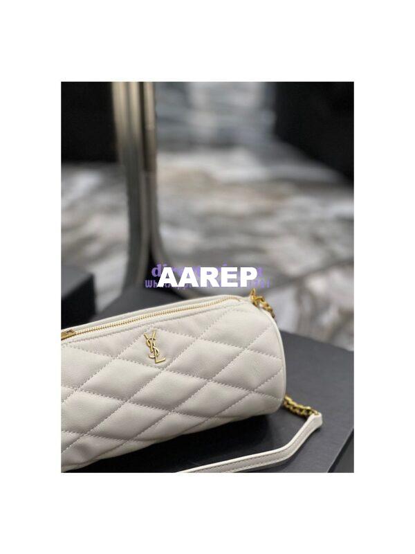 Replica YSL Saint Laurent Sade Mini Tube Bag In Quilted Lambskin 699703 White 8