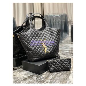Replica YSL Saint Laurent ICARE Maxi Shopping Bag In Quilted Lambskin 698651 Black