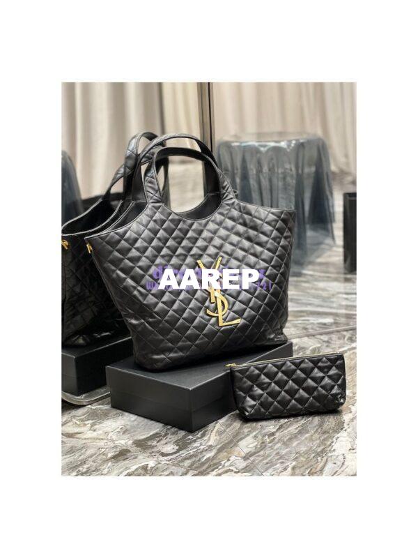 Replica YSL Saint Laurent ICARE Maxi Shopping Bag In Quilted Lambskin 698651 Black