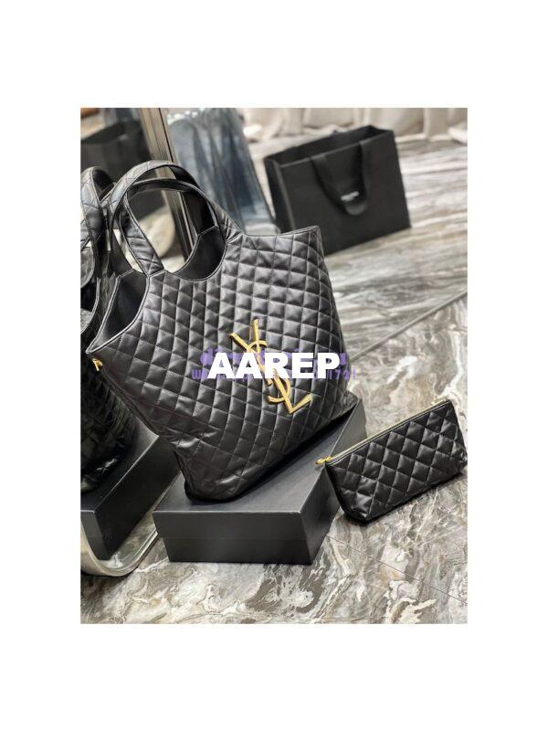 Replica YSL Saint Laurent ICARE Maxi Shopping Bag In Quilted Lambskin 698651 Black 2