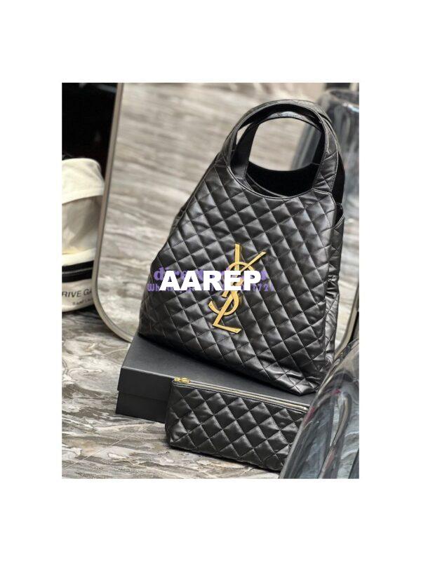 Replica YSL Saint Laurent ICARE Maxi Shopping Bag In Quilted Lambskin 698651 Black 3