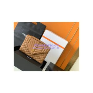 Replica YSL Saint Laurent Medium Envelope Bag In Mix Matelassé Grain De Poudre Embossed Leather 487206 Dark Natural