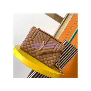 Replica YSL Saint Laurent Medium Envelope Bag In Mix Matelassé Grain De Poudre Embossed Leather 487206 Dark Natural 2