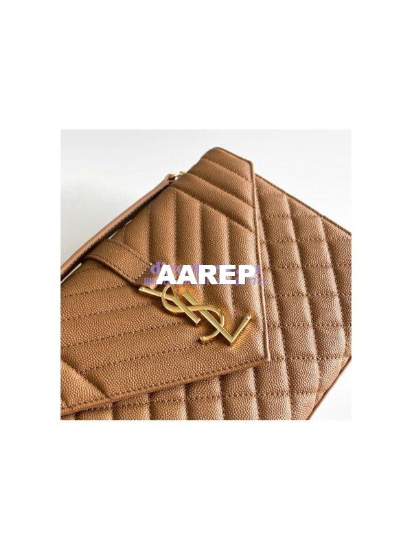 Replica YSL Saint Laurent Medium Envelope Bag In Mix Matelassé Grain De Poudre Embossed Leather 487206 Dark Natural 4