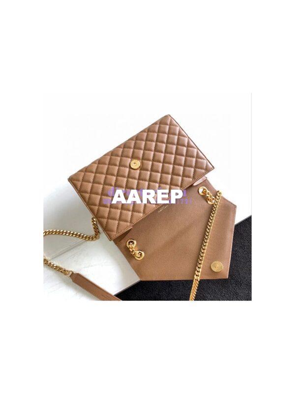 Replica YSL Saint Laurent Medium Envelope Bag In Mix Matelassé Grain De Poudre Embossed Leather 487206 Dark Natural 6