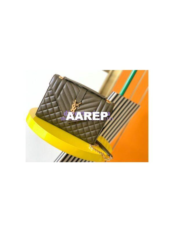 Replica YSL Saint Laurent Medium Envelope Bag In Mix Matelassé Grain De Poudre Embossed Leather 487206 Khaki 4