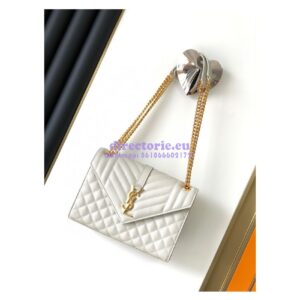 Replica YSL Saint Laurent Medium Envelope Bag In Mix Matelassé Grain De Poudre Embossed Leather 487206 Blanc