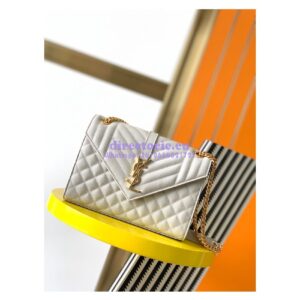 Replica YSL Saint Laurent Medium Envelope Bag In Mix Matelassé Grain De Poudre Embossed Leather 487206 Blanc 2