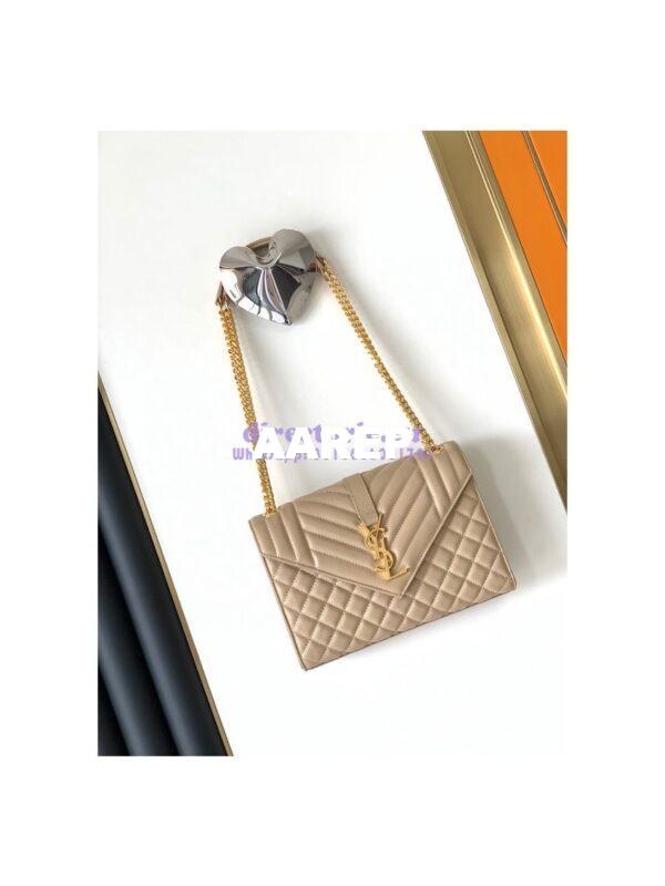 Replica YSL Saint Laurent Medium Envelope Bag In Mix Matelassé Grain De Poudre Embossed Leather 487206 Beige 2