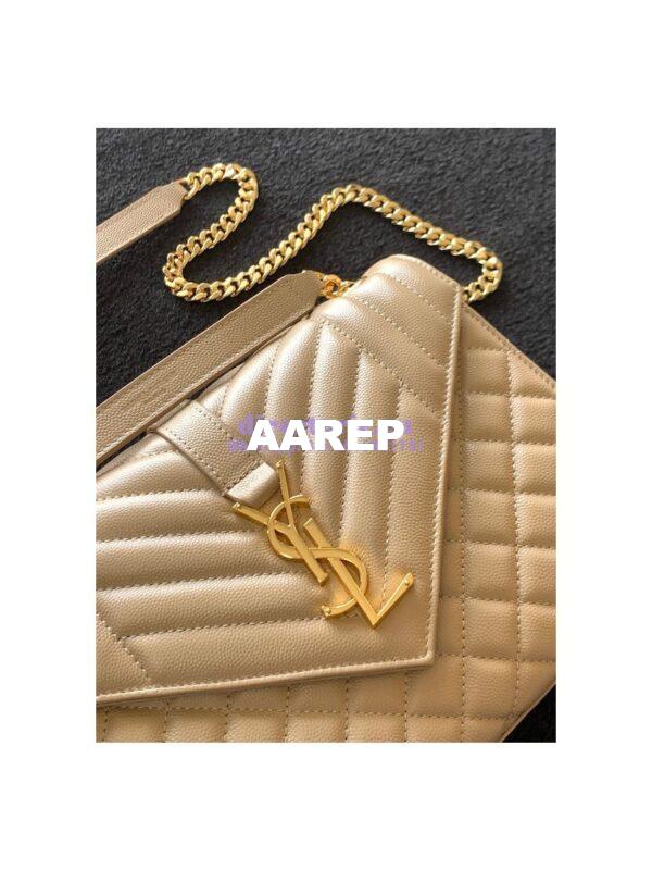 Replica YSL Saint Laurent Medium Envelope Bag In Mix Matelassé Grain De Poudre Embossed Leather 487206 Beige 4