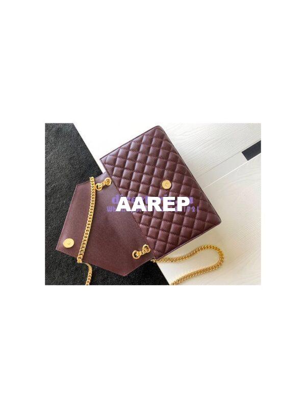 Replica YSL Saint Laurent Medium Envelope Bag In Mix Matelassé Grain De Poudre Embossed Leather 487206 Wine Red 6