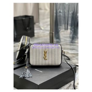 Replica YSL Saint Laurent Lou Camera Bag In Canvas And Smooth Leather 612542 Cream Et Noir