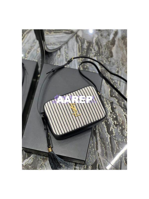 Replica YSL Saint Laurent Lou Camera Bag In Canvas And Smooth Leather 612542 Cream Et Noir 6