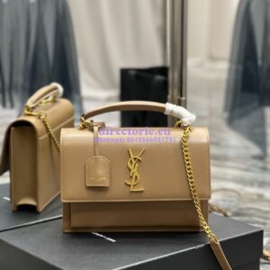 Replica YSL Saint Laurent Medium Sunset Satchel In Smooth Leather 634723 Dark Toffee