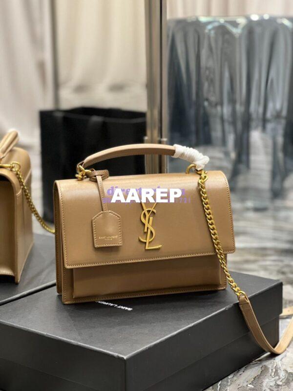 Replica YSL Saint Laurent Medium Sunset Satchel In Smooth Leather 634723 Dark Toffee 3